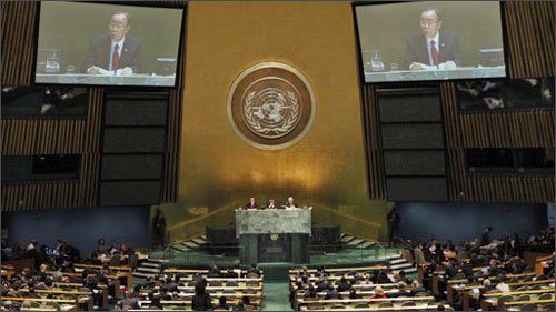 Tổng Thư ký LHQ Ban Ki-moon phát biểu tại cuộc họp của Đại Hội đồng LHQ ở New York hôm 24/9.